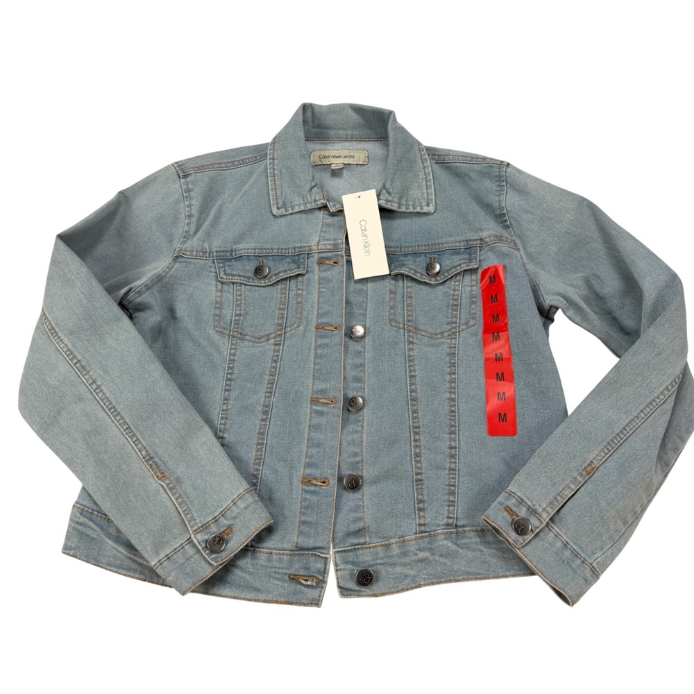 Calvin Klein Jeans Womens Denim‎ Jacket Light Wash Blue Stretch Trucker Size M
